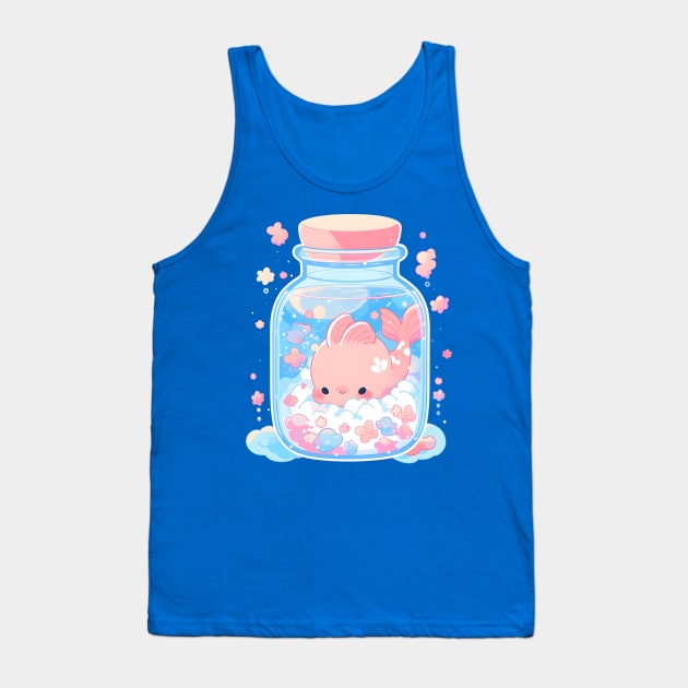 Adorable Anime Style Fish in a Glass Jar - Cute Aquatic Art Tank Top by Chibidorable